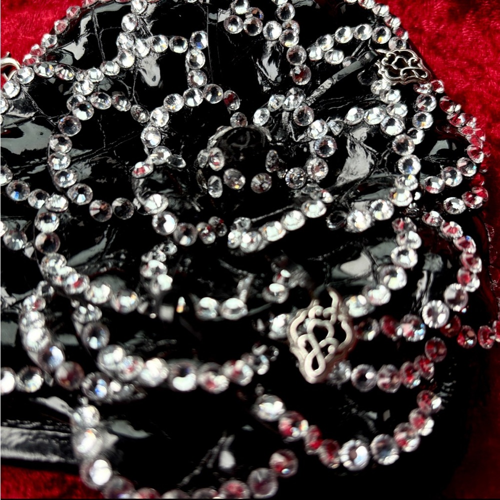 Brighton Black Roselie Patent Leather Bling Coin Purse Bag Pewter Bedazzled Cute - Picture 6 of 17